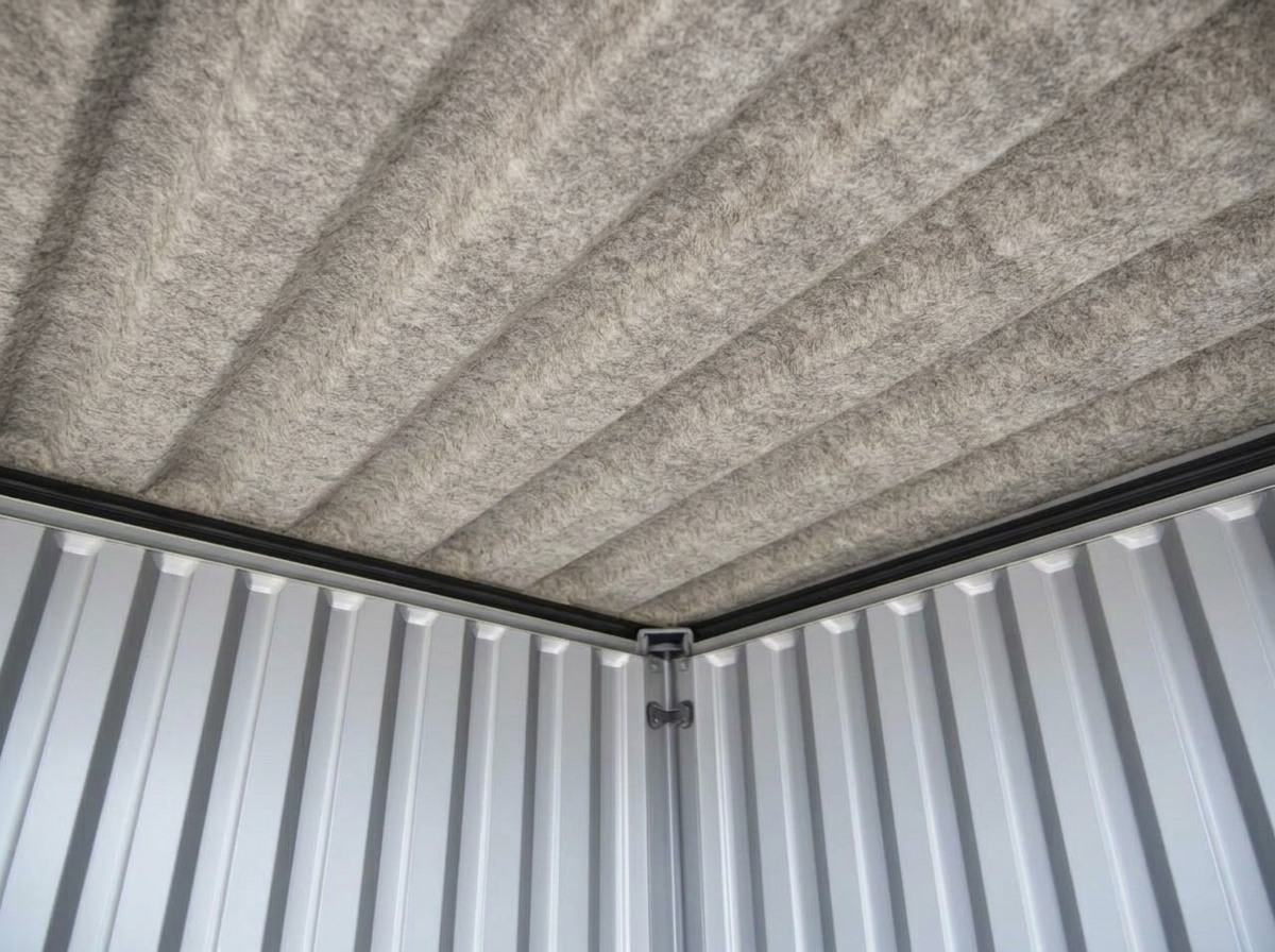 Anti-condens vilt op corrugated staal dak van een opslagcontainer